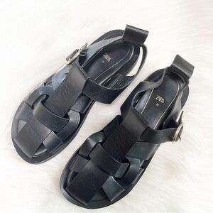 Zara Chunky Strappy Black Sandals Size 38